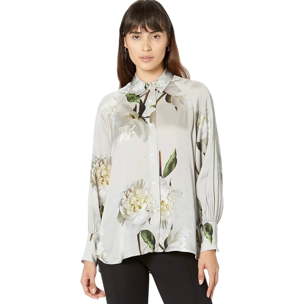 AllSaints Oana Cordelia Shirt Women Size XS Grey Floral Excellent Peony Blouse